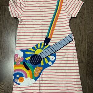 Mini Boden Pink and White Stripe dress with guitar graphic size 9/10